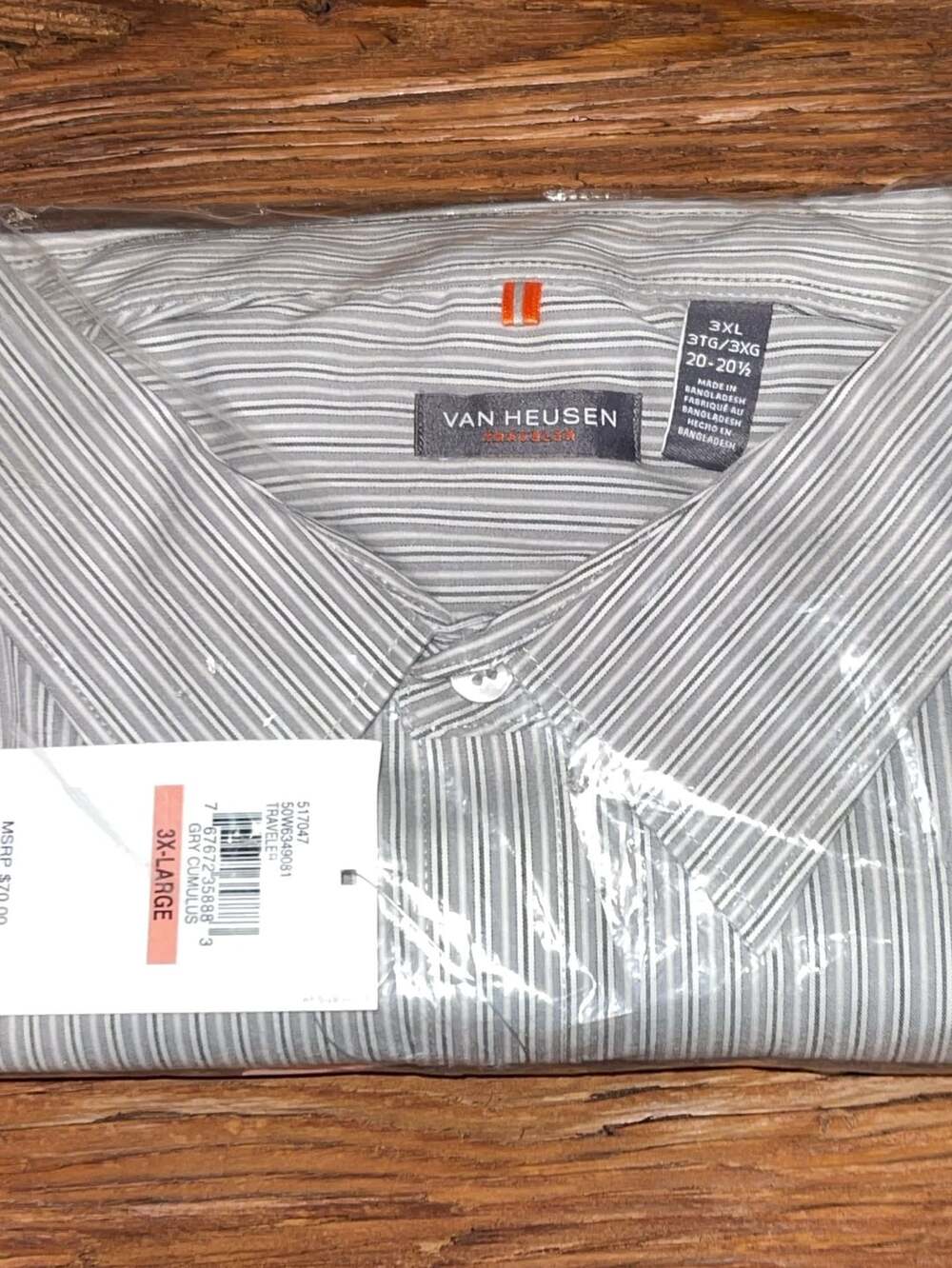 Van Heusen Traveler Stripe Shirt Size 3XL 20-20.5 Gray Cumulus New